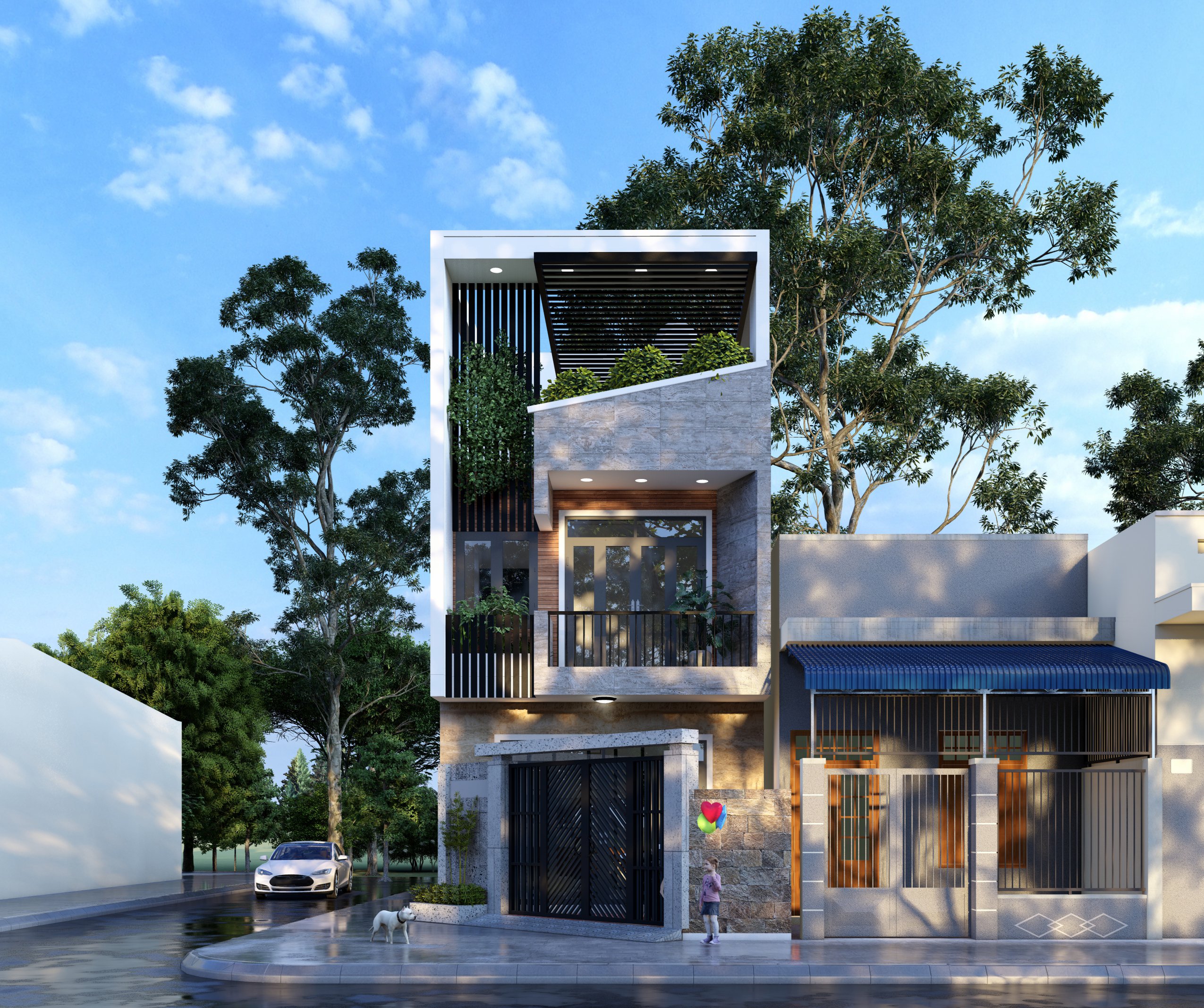 Căn nhà được kết hợp thêm cây xanh tạo sự mát mẻ