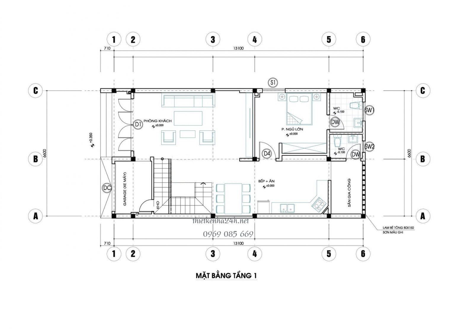 Bản vẽ nhà 2 tầng với chức năng tầng 1