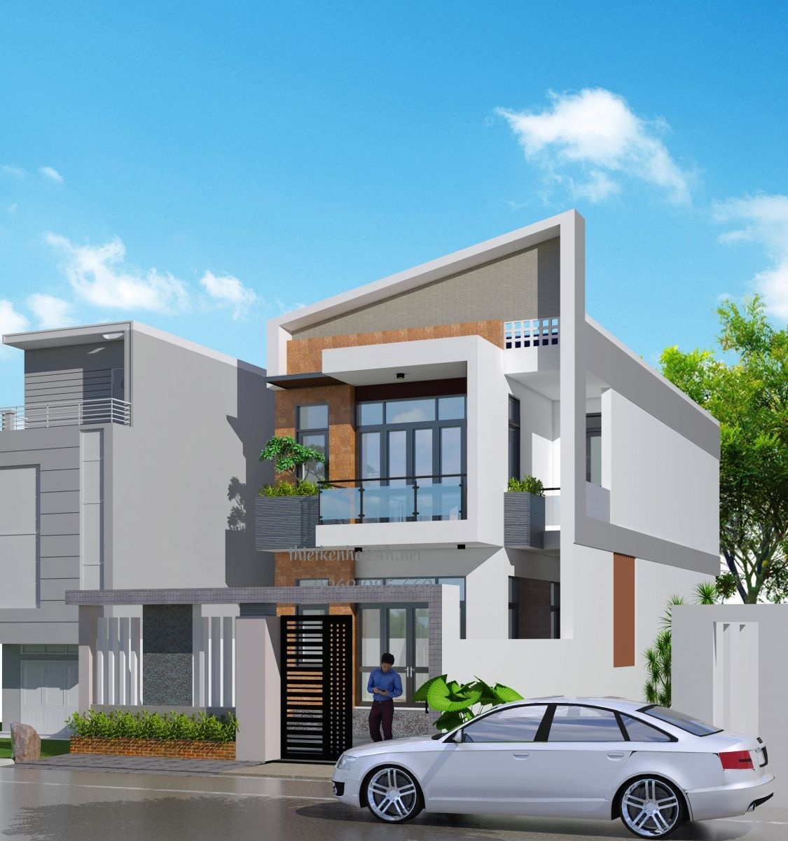 Mặt bằng nhà 2 tầng với mặt tiền là 7m