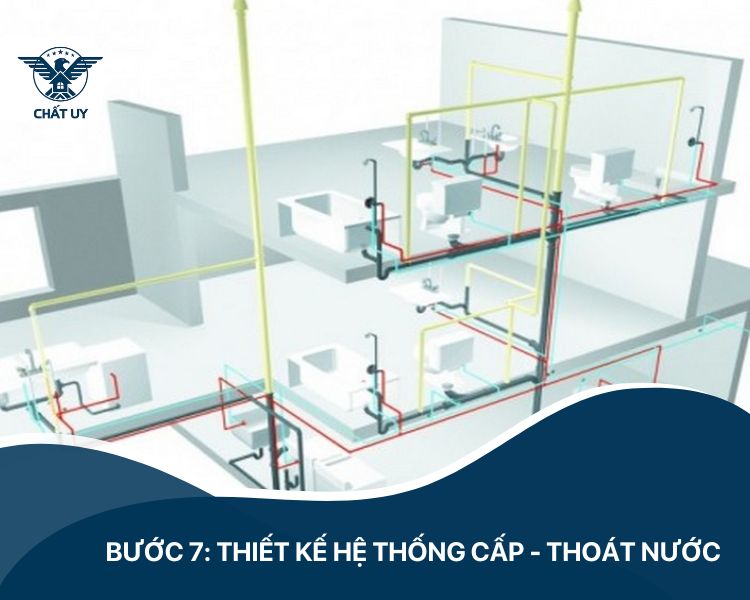 Bước 7: Thiết kế hệ thống cấp - thoát nước