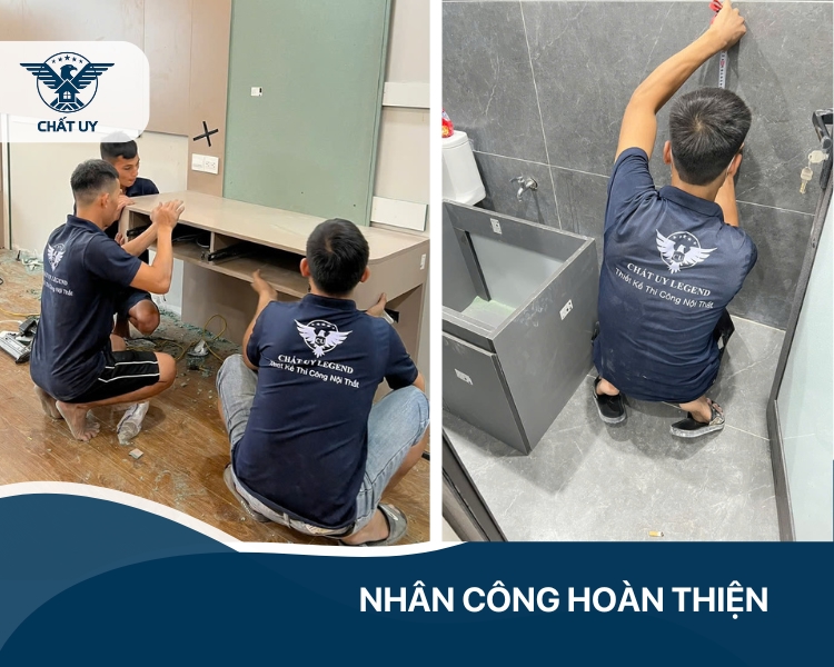 Nhân công hoàn thiện làm các công việc hoàn thiện nhà như tô, sơn, ốp lát và lắp điện nước