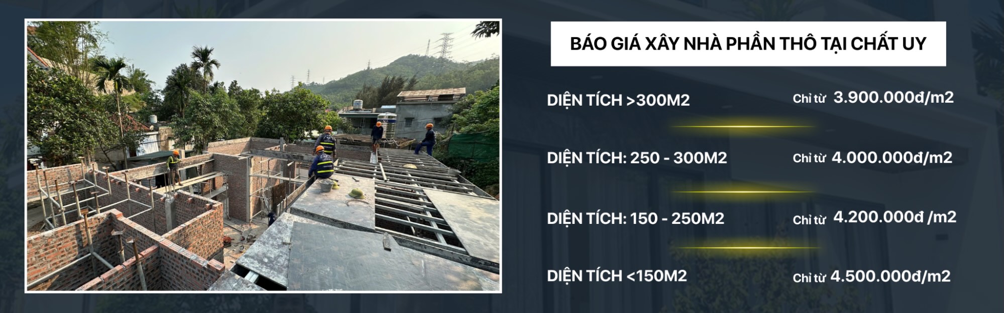 Bảng báo giá xây nhà phần thô tại Chất Uy