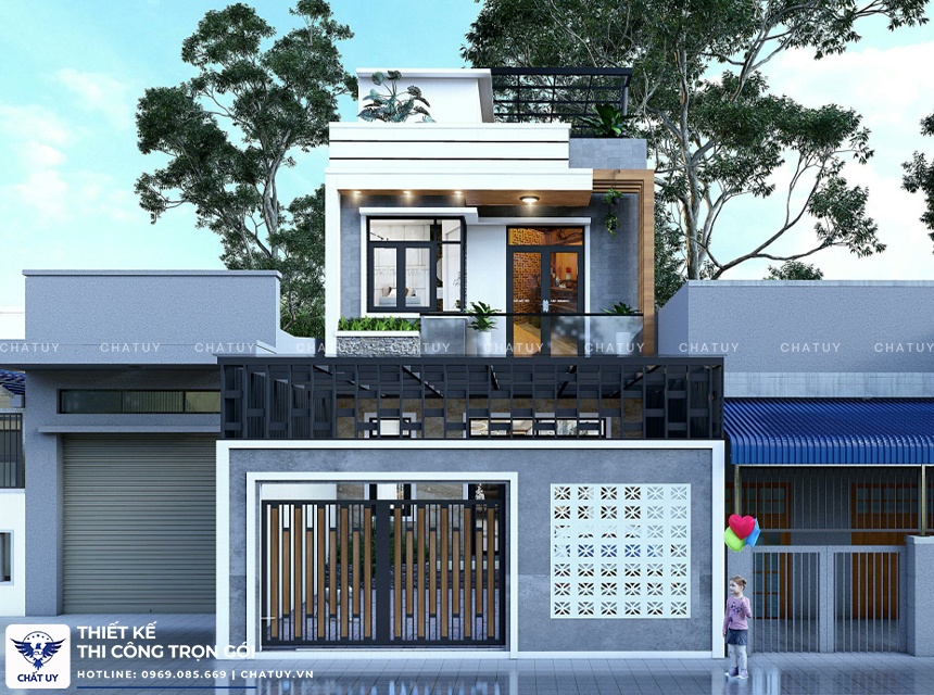 Mẫu nhà 2 tầng có sân thượng tại Tuyên Quang