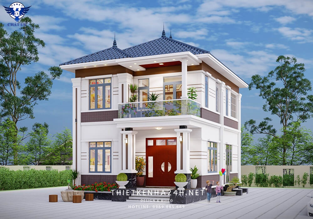 Mẫu nhà mái Nhật 2 tầng hiện đại 1 mặt tiền, công năng 3 phòng ngủ