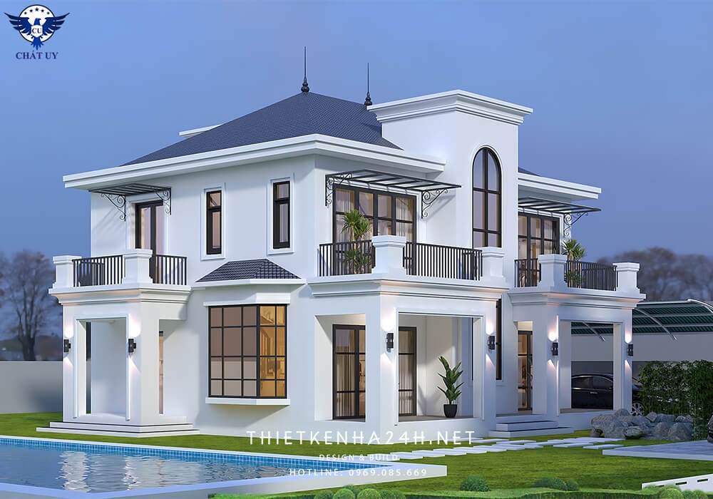 Biệt thự nhà mái Nhật 2 tầng hiện đại thiết kế tân cổ điển trang nhã, sang trọng