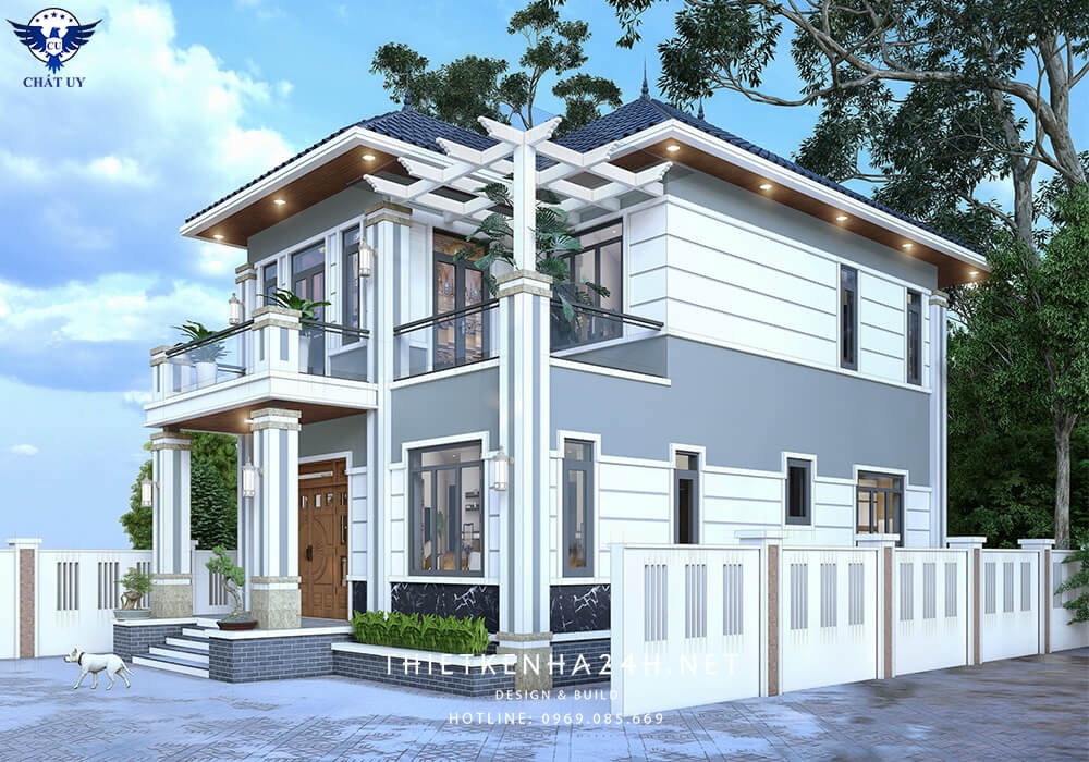 Nhà mái Nhật 2 tầng 1 mặt tiền tích hợp hệ thống tiểu cảnh cây xanh